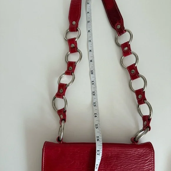 Red Leather Y2K Chain Shoulder Bag Jana Feifer Minimalist Chic Purse - Picture 9 of 9